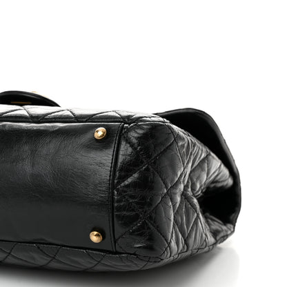 Chanel Glazed Calfskin Castle Rock Large Flap Black Burgundy 10 of 11