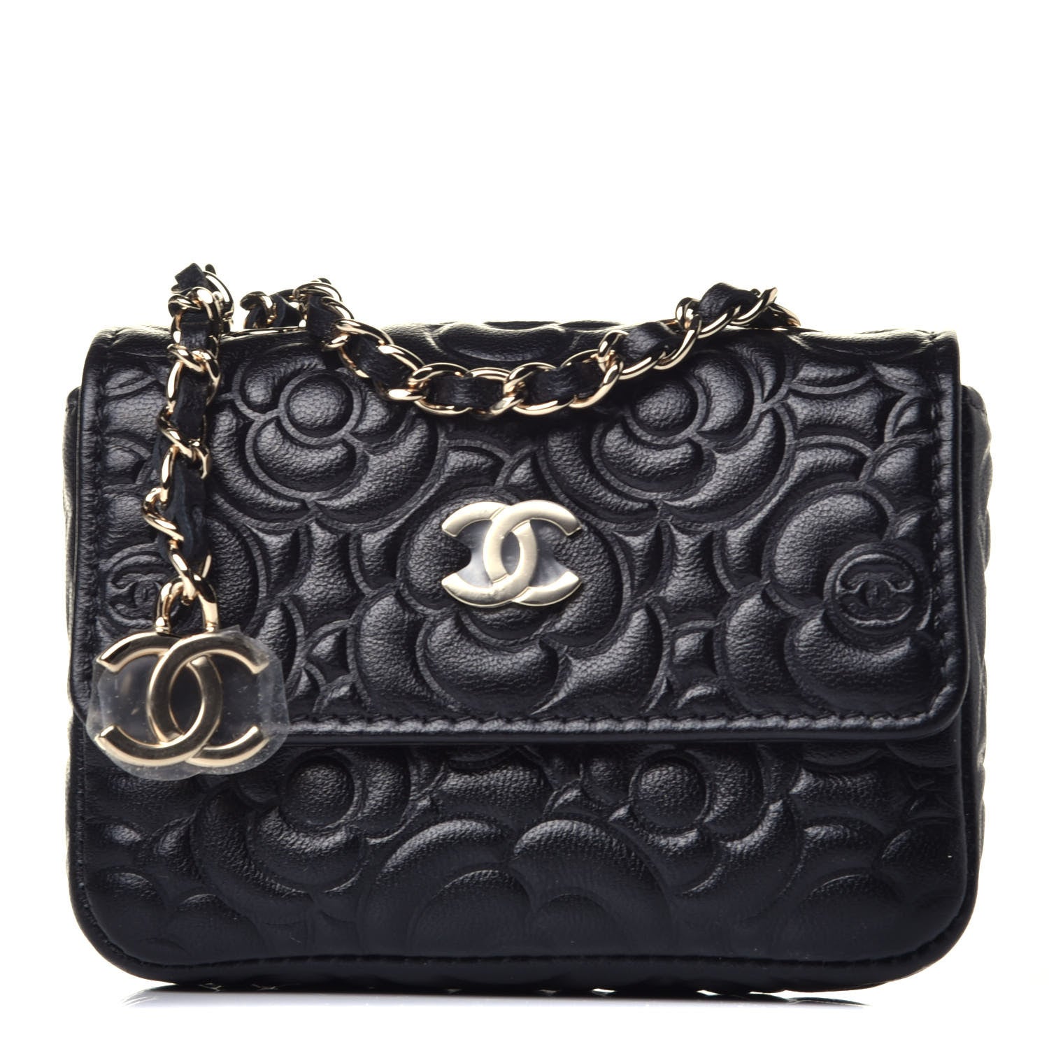 Chanel Caviar Camellia Embossed Chain Belt Bag Black 1 of 9