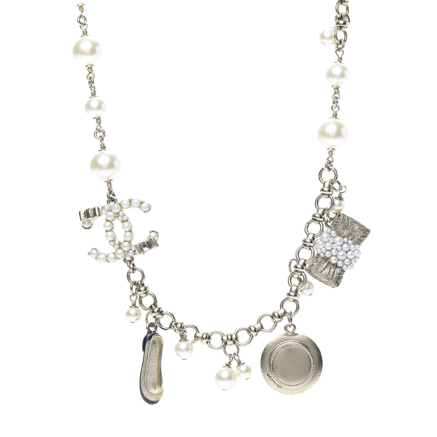 Pearl CC Charm Short Necklace Gold