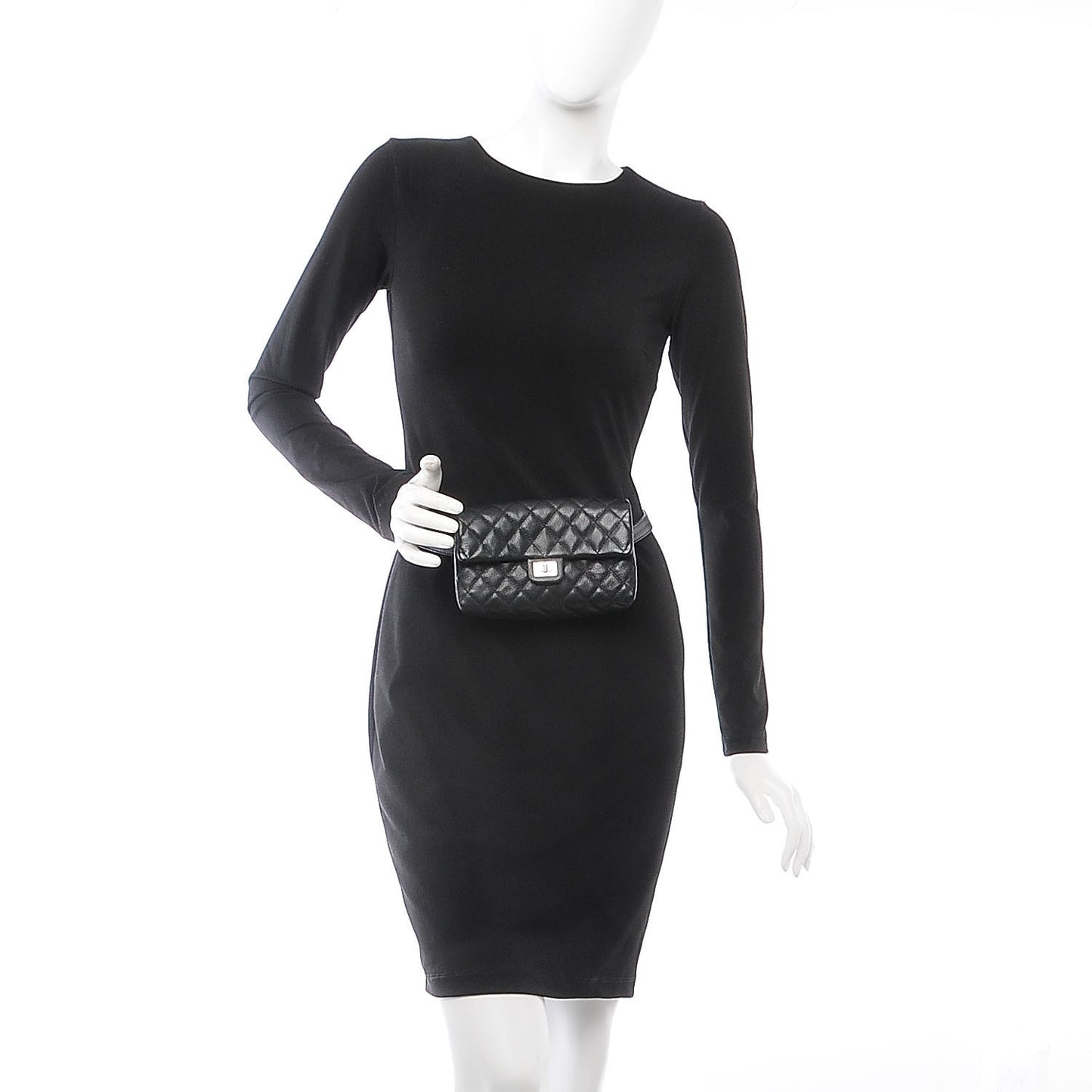 Grained Calfskin Quilted 2.55 Reissue Flap Belt Bag Clutch Black
