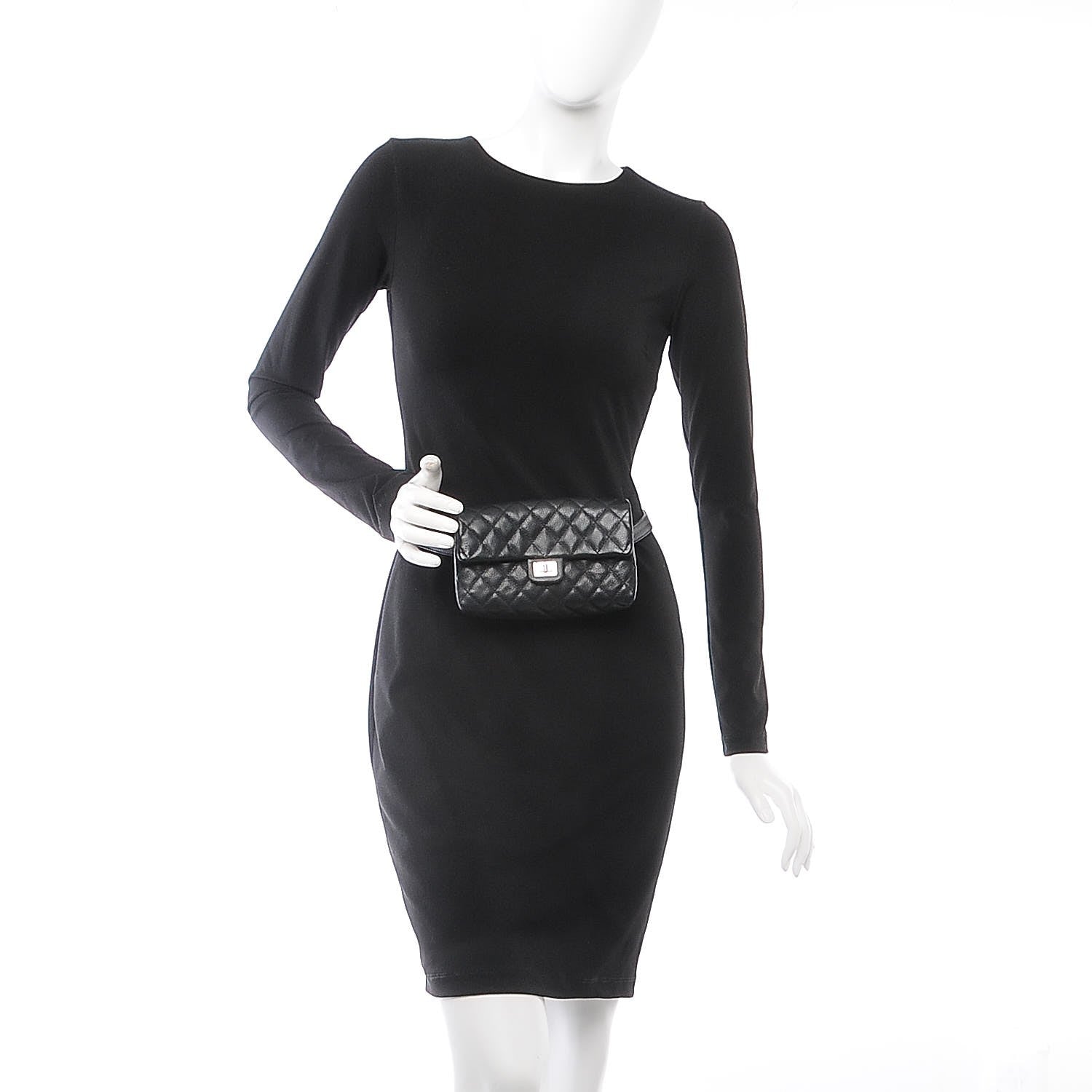 Chanel Grained Calfskin Quilted 2.55 Reissue Flap Belt Bag Clutch Black 2 of 8