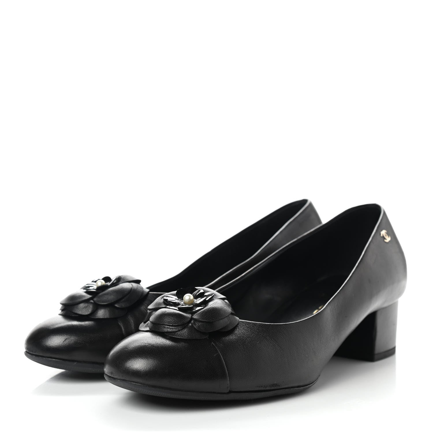 Chanel Lambskin Pearl Camellia Cap Toe Pumps 41 Black 3 of 14