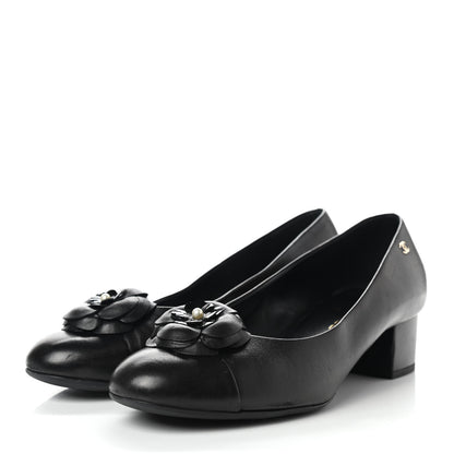 Chanel Lambskin Pearl Camellia Cap Toe Pumps 41 Black 3 of 14