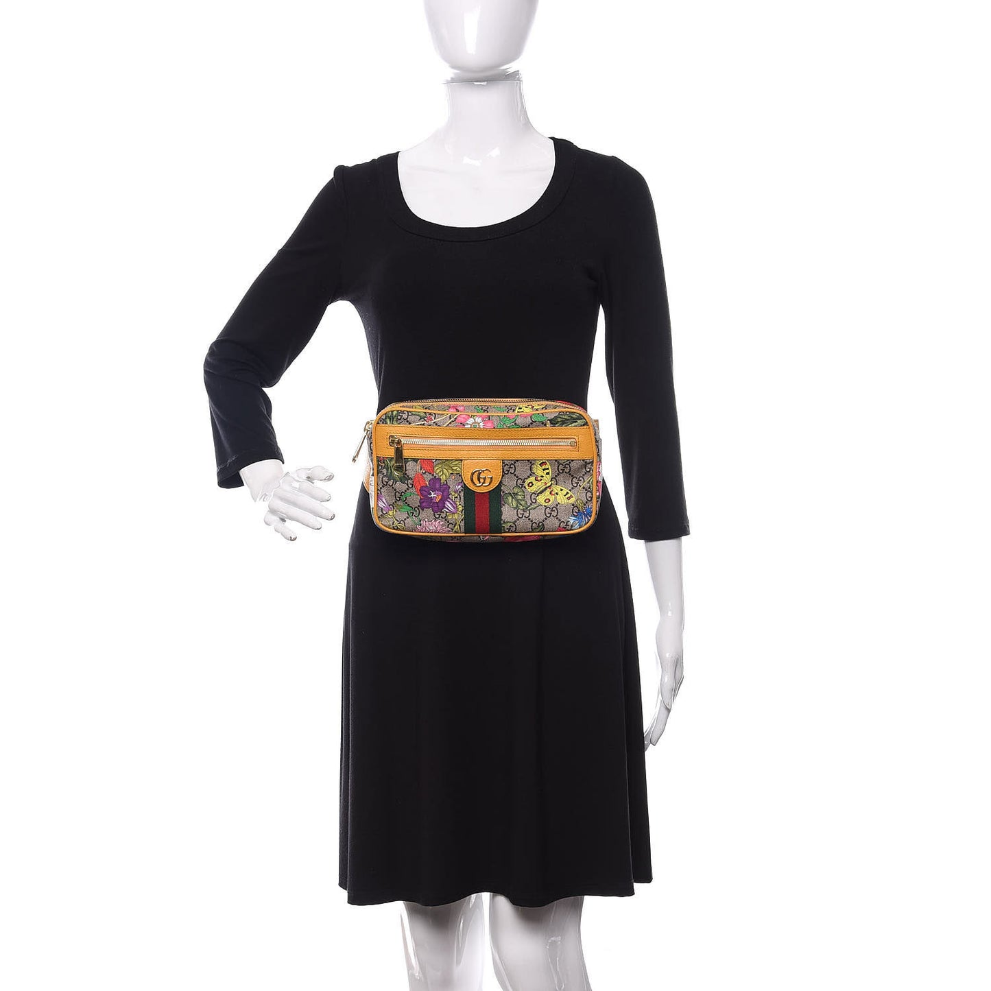 GG Supreme Monogram Flora Medium Ophidia Belt Bag Beige Multicolor Crop