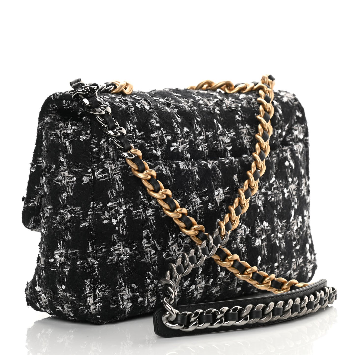 Tweed Quilted Large Chanel 19 Flap Black Ecru White