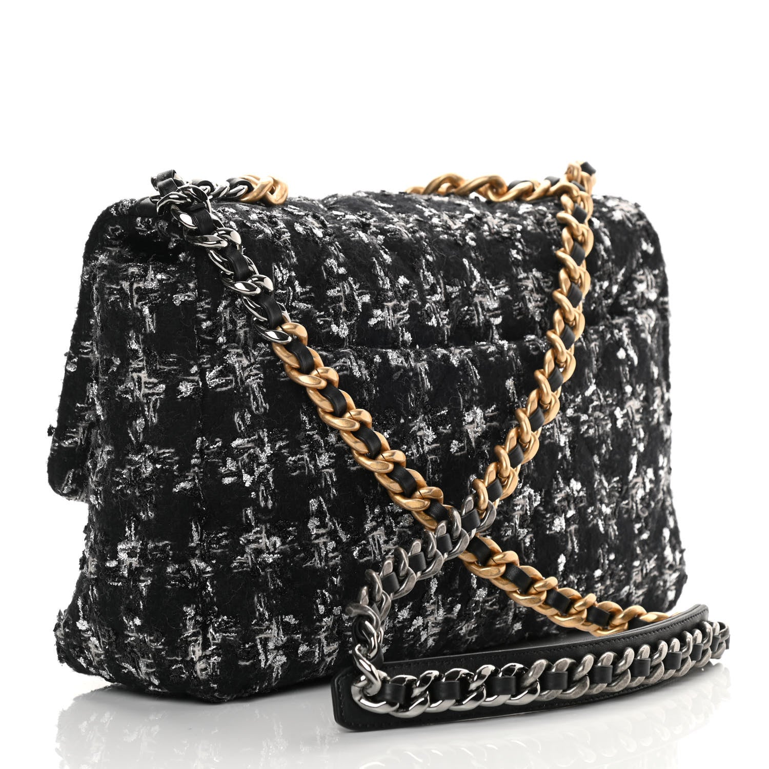 Chanel Tweed Quilted Large Chanel 19 Flap Black Ecru White 3 of 11