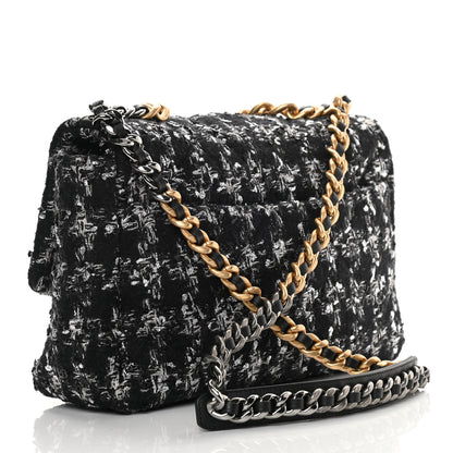 Chanel Tweed Quilted Large Chanel 19 Flap Black Ecru White 3 of 11