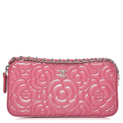 Chanel Lambskin Camellia Embossed Small Clutch With Chain Fuchsia 1 of 10