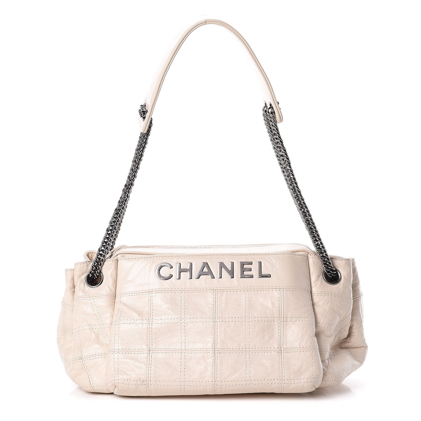 Lambskin Square Stitched Lax Accordion Hobo White