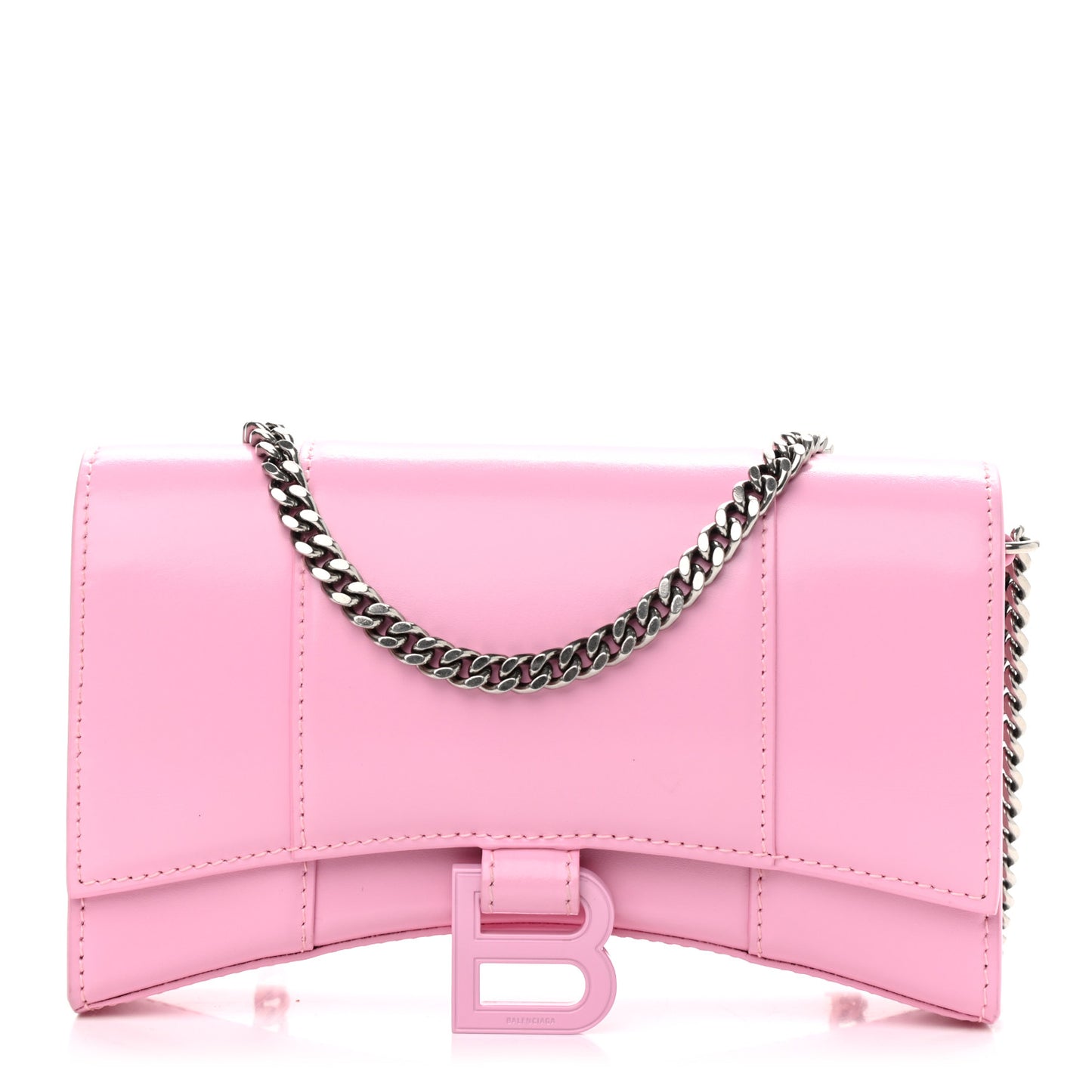 Shiny Box Calfskin Tonal B Hourglass Chain Bag Candy Pink