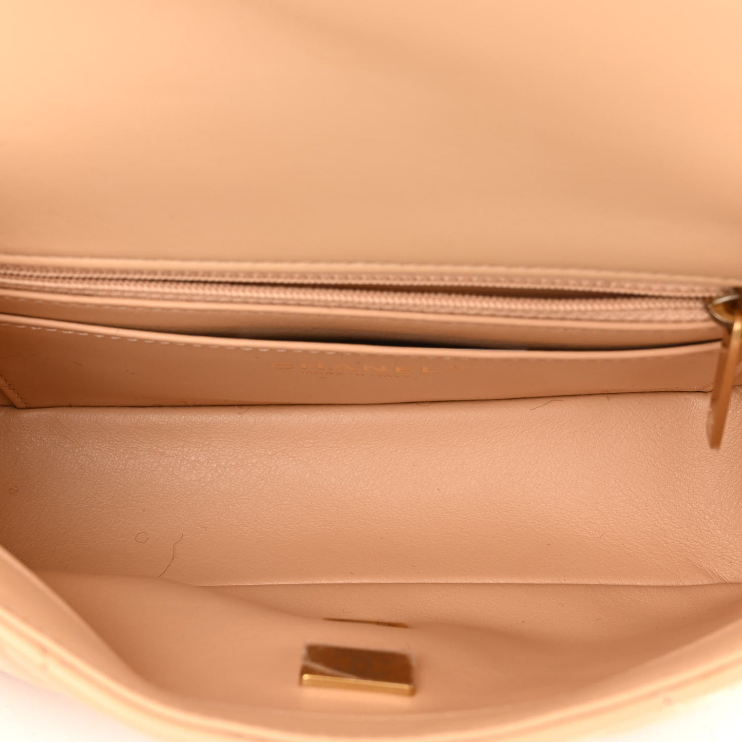 Lambskin Quilted Mini Rectangular Pearl Crush Flap Beige