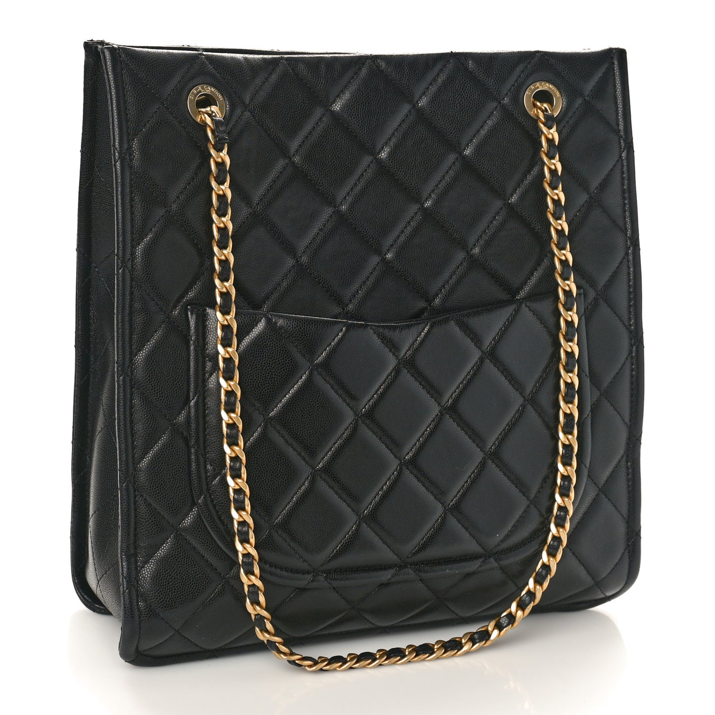 Caviar Quilted Sweet Vertical Shopping Tote Black