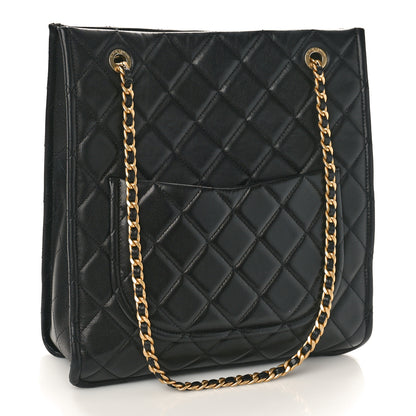 Chanel Caviar Quilted Sweet Vertical Shopping Tote Black 2 of 9