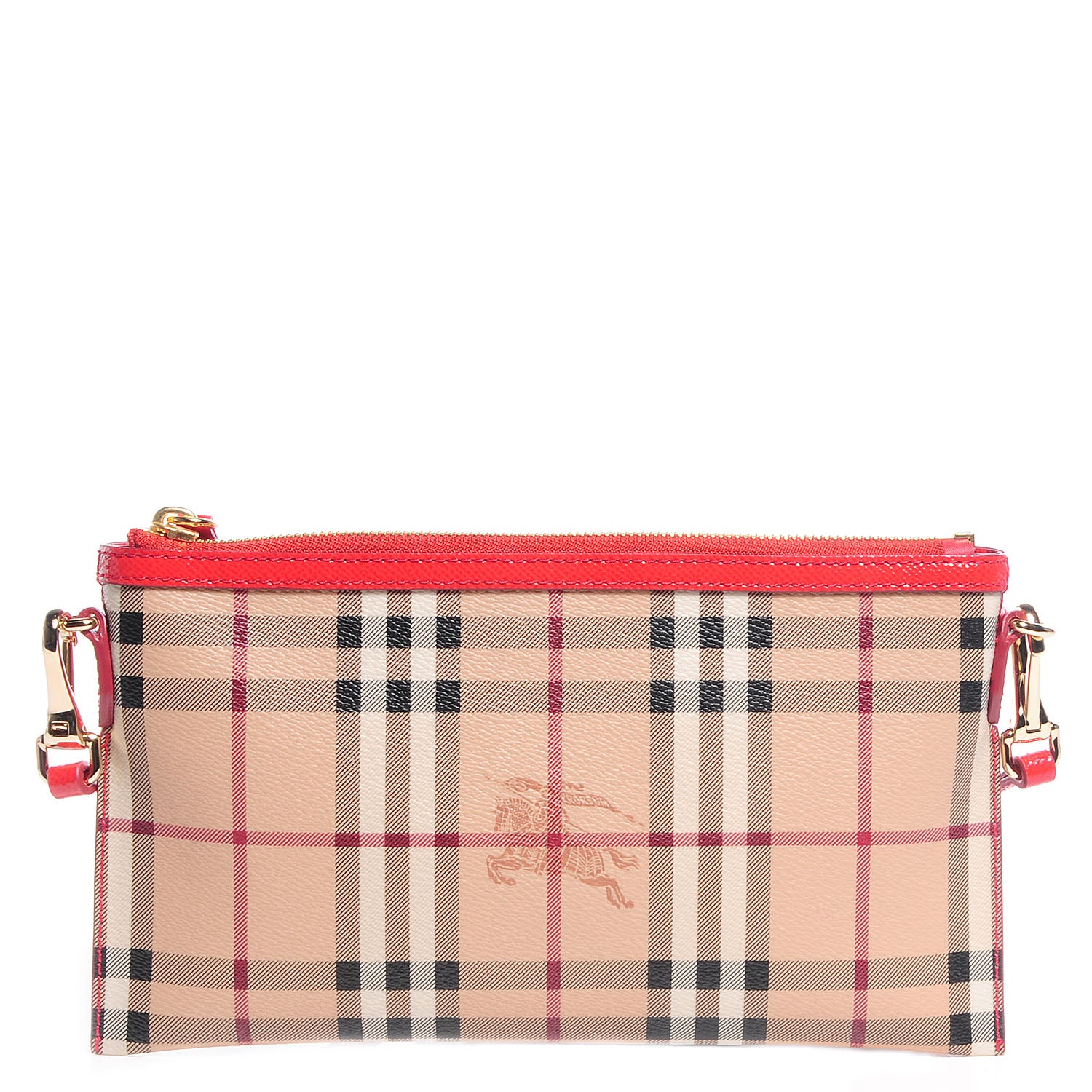 Burberry Haymarket Check Small Peyton Crossbody Clutch Bag Coral Red 1 of 14