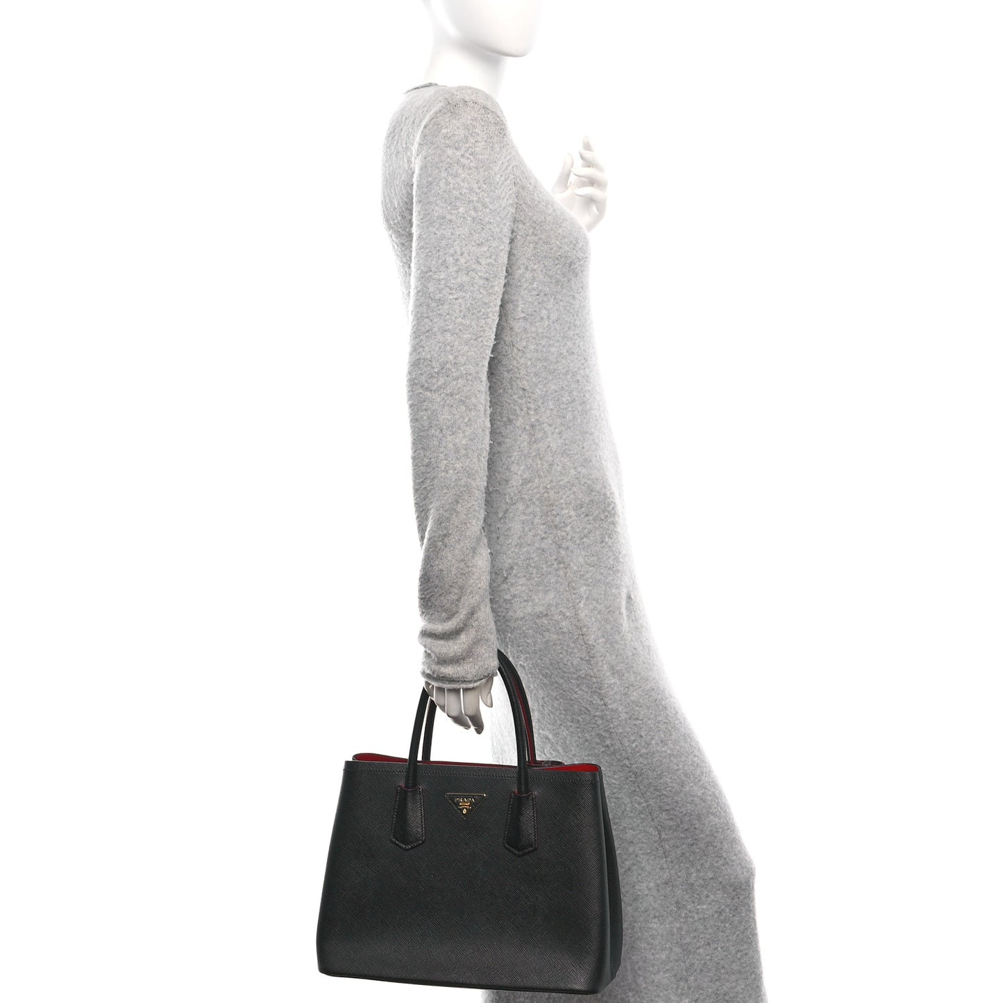 Saffiano Cuir Medium Double Bag Black Fuoco