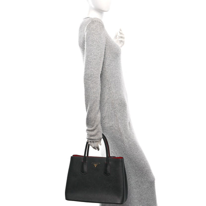 Prada Saffiano Cuir Medium Double Bag Black Fuoco 2 of 10