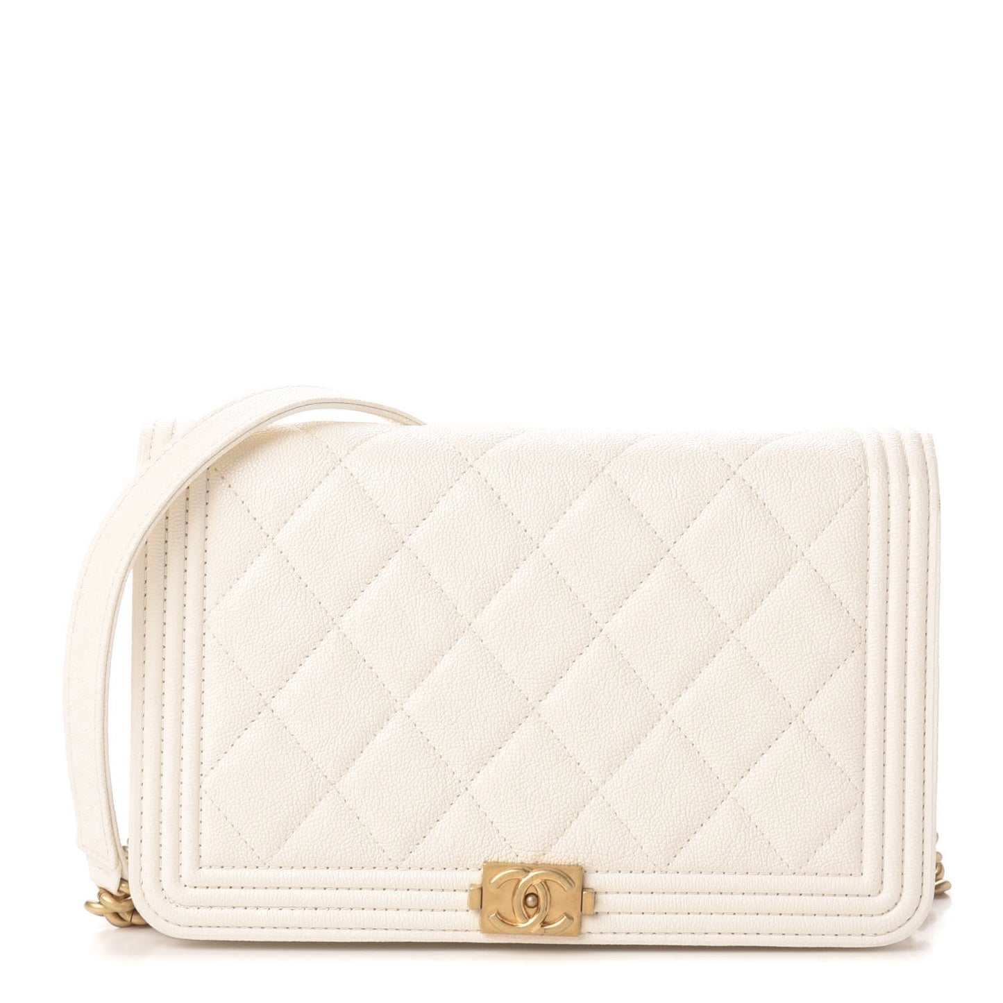 Caviar Quilted Boy Wallet On Chain WOC White