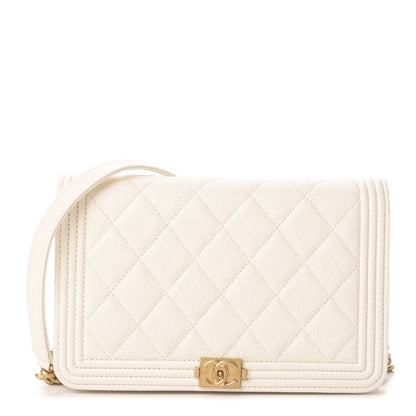 Chanel Caviar Quilted Boy Wallet On Chain WOC White 1 of 13