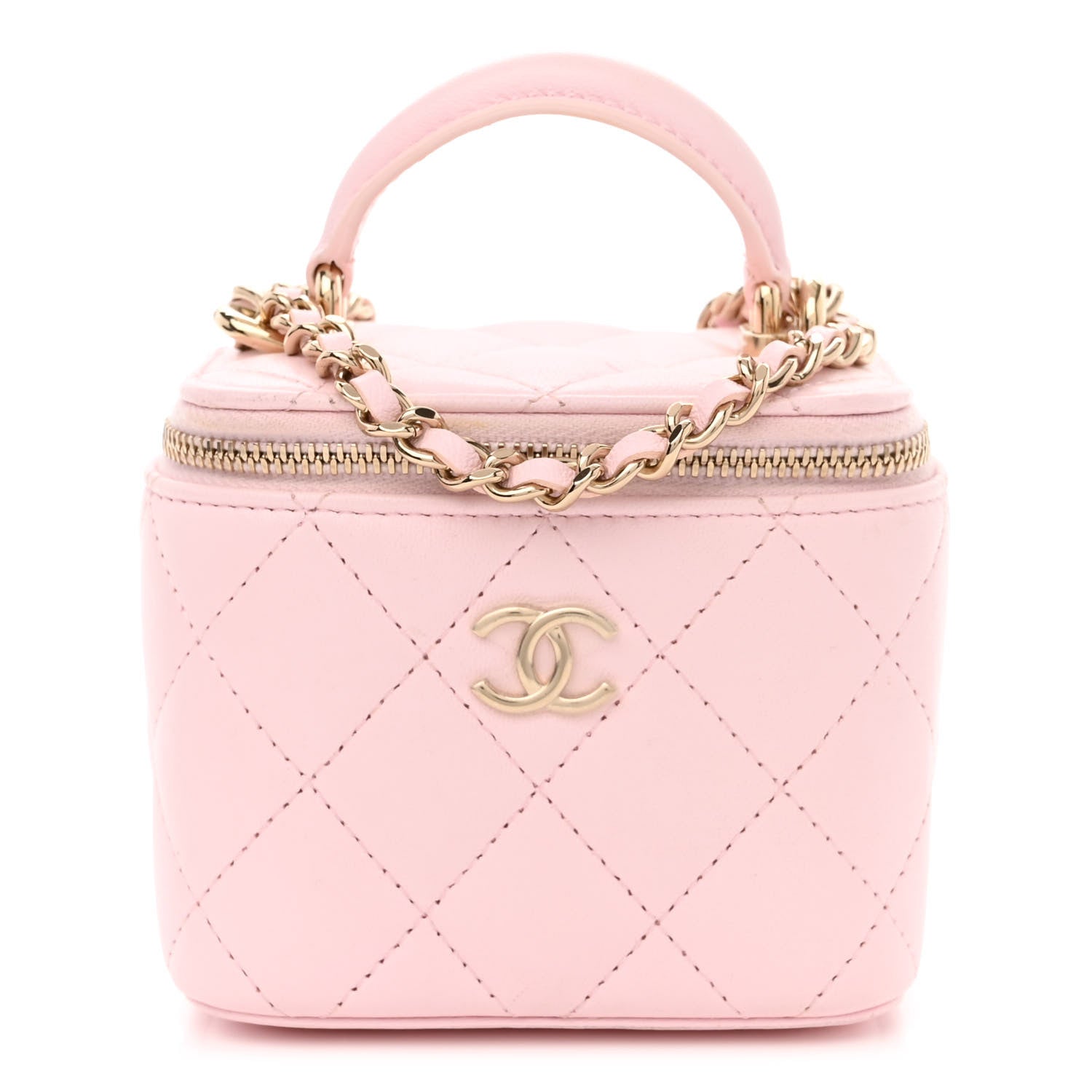 Chanel Lambskin Quilted Mini Top Handle Vanity Case With Chain Light Pink 1 of 11