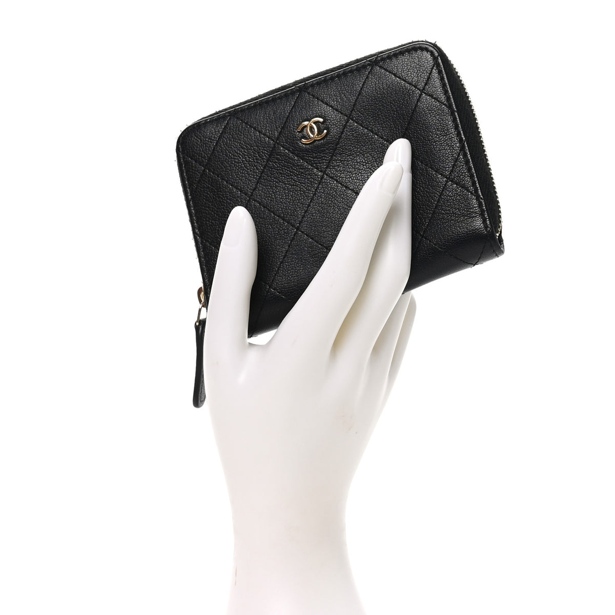 Calfskin Quilted Compact Wallet Black