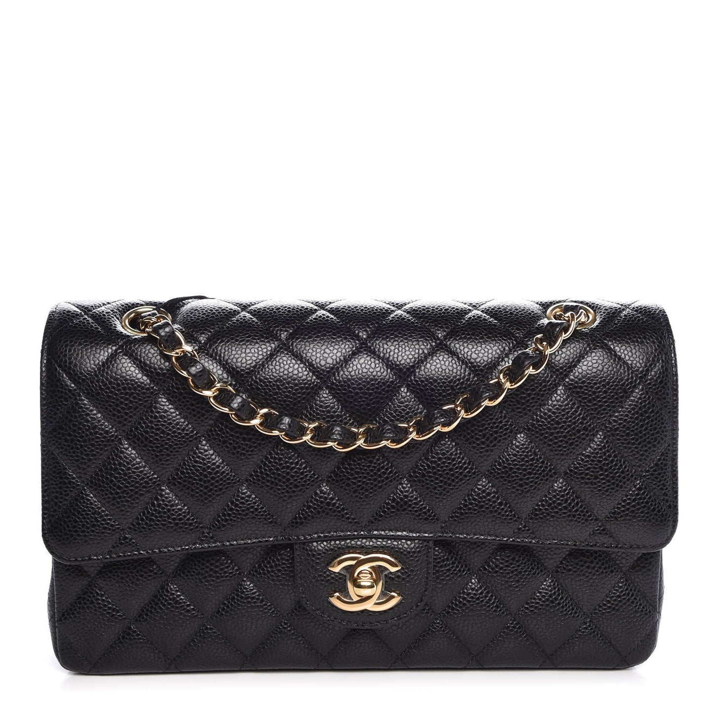 Caviar Quilted Medium Double Flap Black