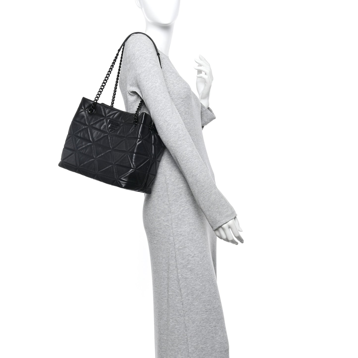 Nappa Stitched Monochrome Chain Tote Bag Black