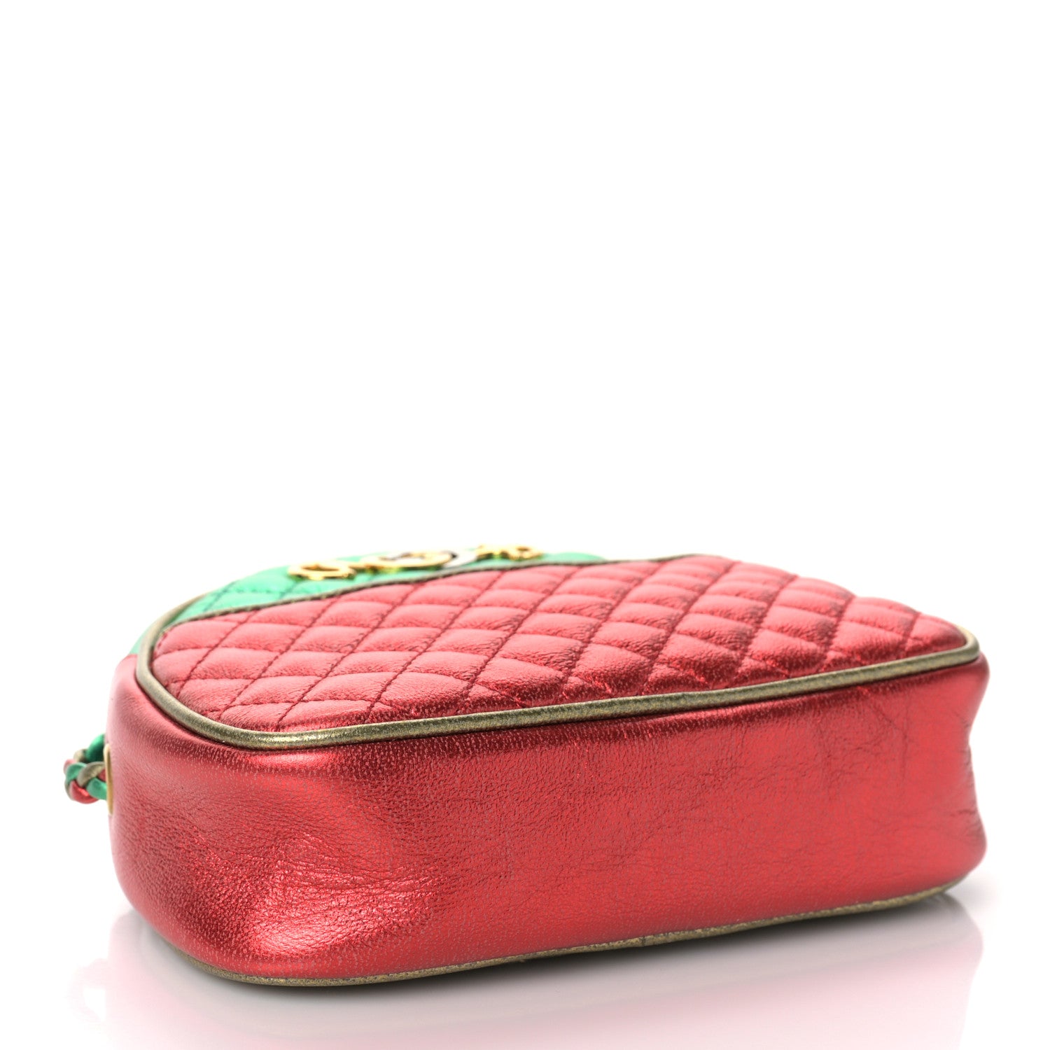 Gucci Laminated Nappa Trapuntata Mini Zumi Dome Shoulder Bag Rosso Jasmine Green Rame 6 of 8