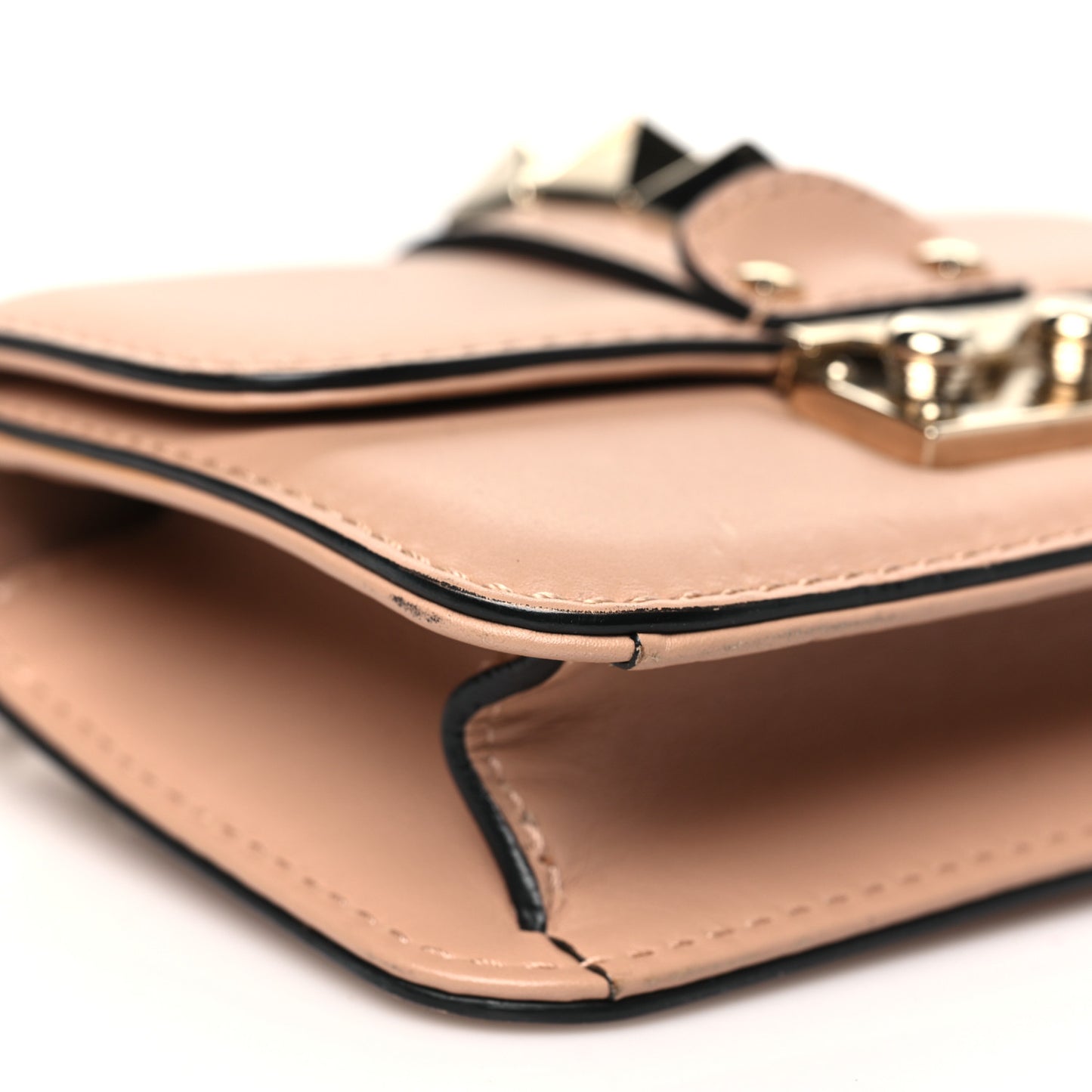 Vitello Mini Glam Lock Rockstud Flap Poudre