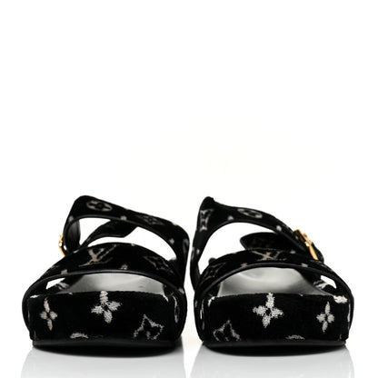 Louis Vuitton Velvet Monogram Jumbo Flatform Mule Sandals 39 Black White 2 of 8