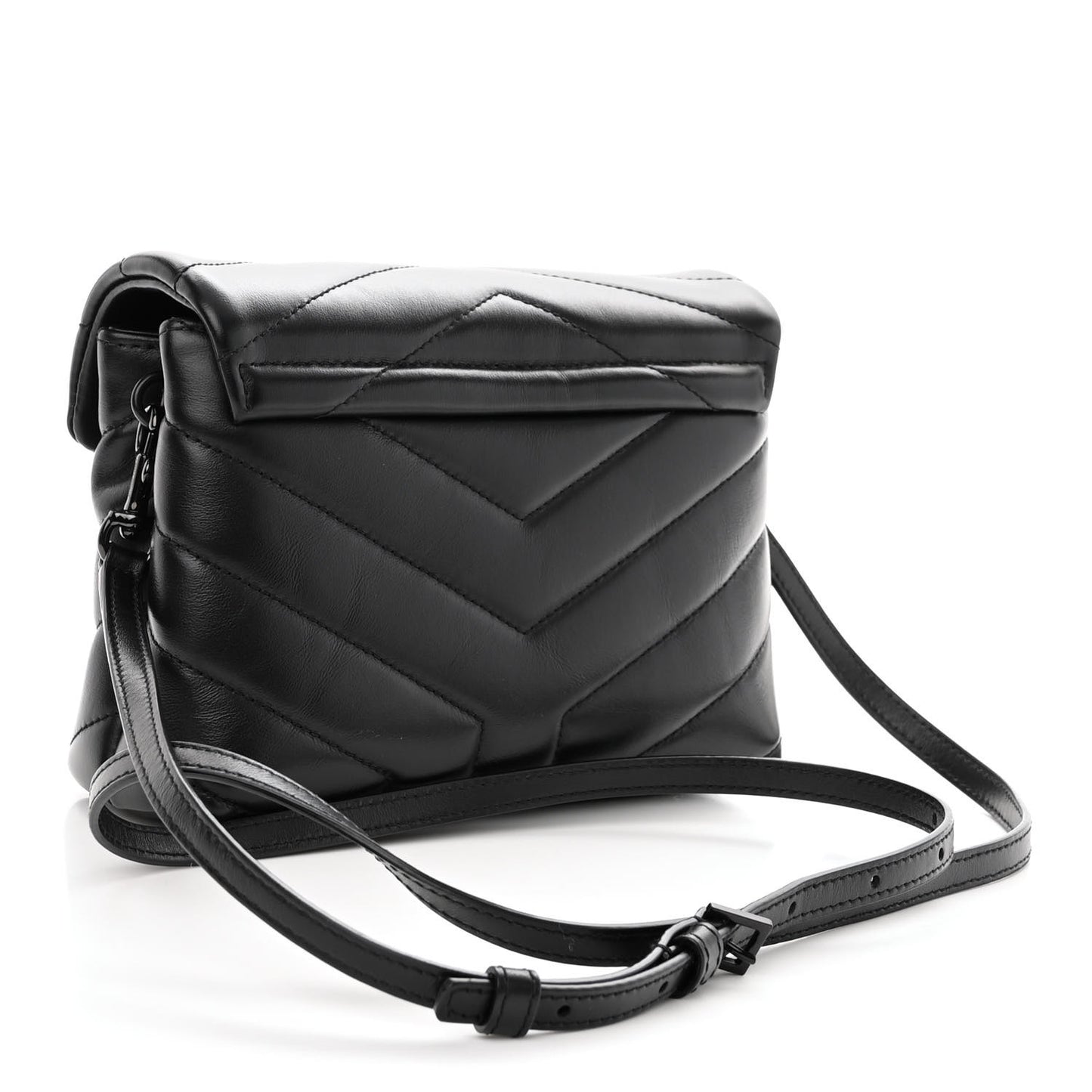 Calfskin Y Quilted Monogram Monochrome Toy Loulou Crossbody Bag Black