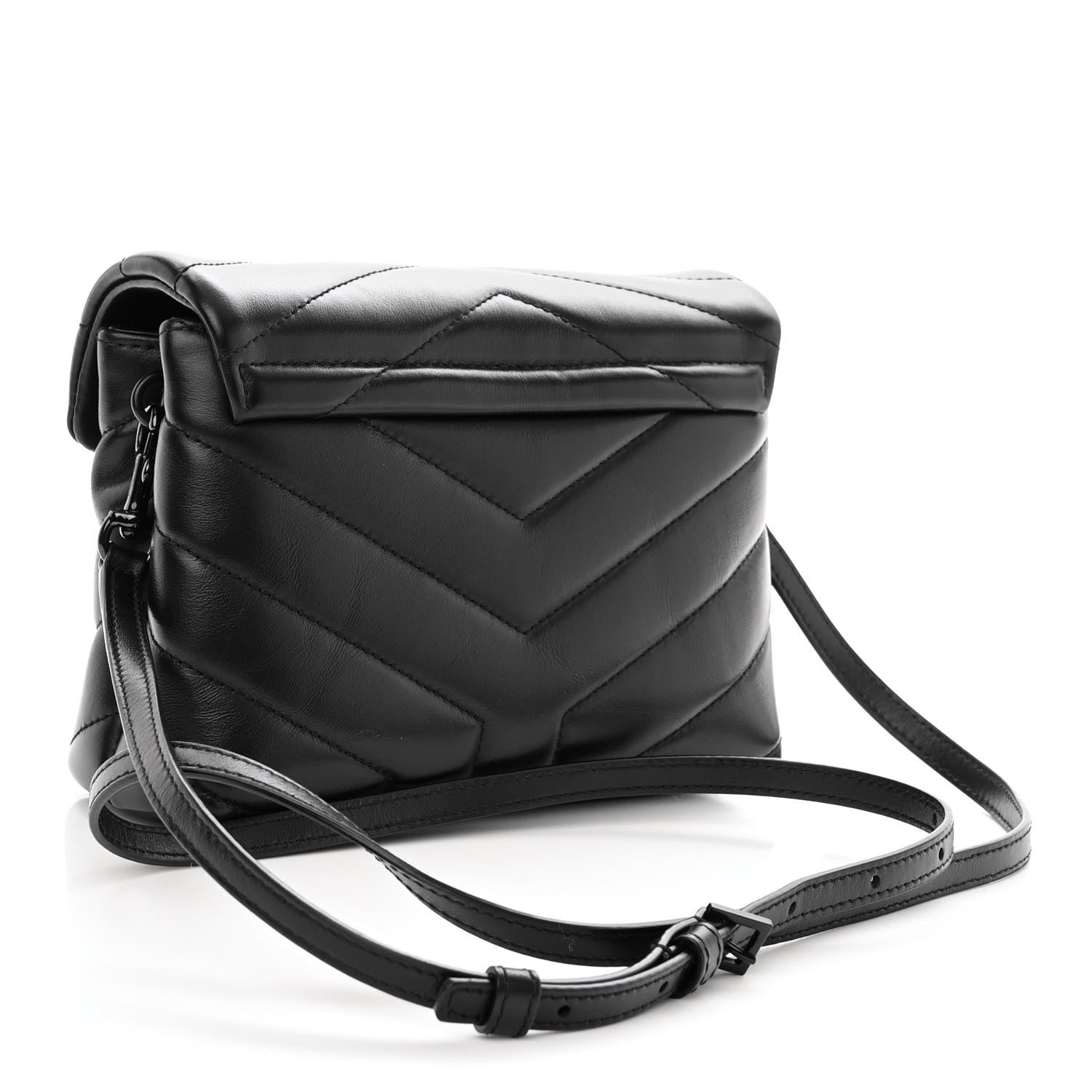 Saint Laurent Calfskin Y Quilted Monogram Monochrome Toy Loulou Crossbody Bag Black 3 of 10