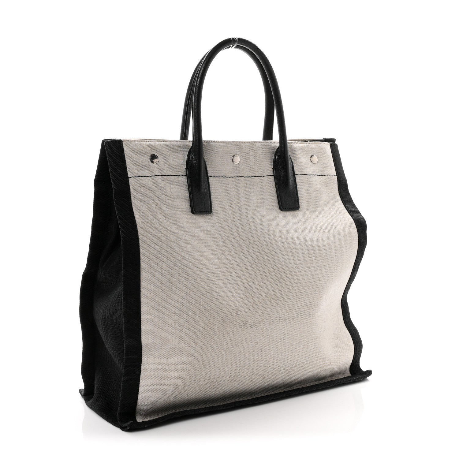 Saint Laurent Linen Calfskin Rive Gauche North South Tote White Black 3 of 10