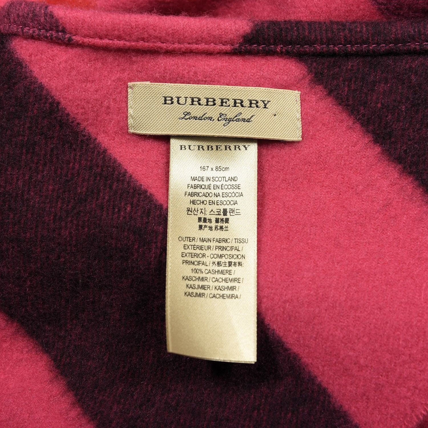 Burberry Cashmere Half Mega Check Bandana Scarf Bright Rose 2 of 2