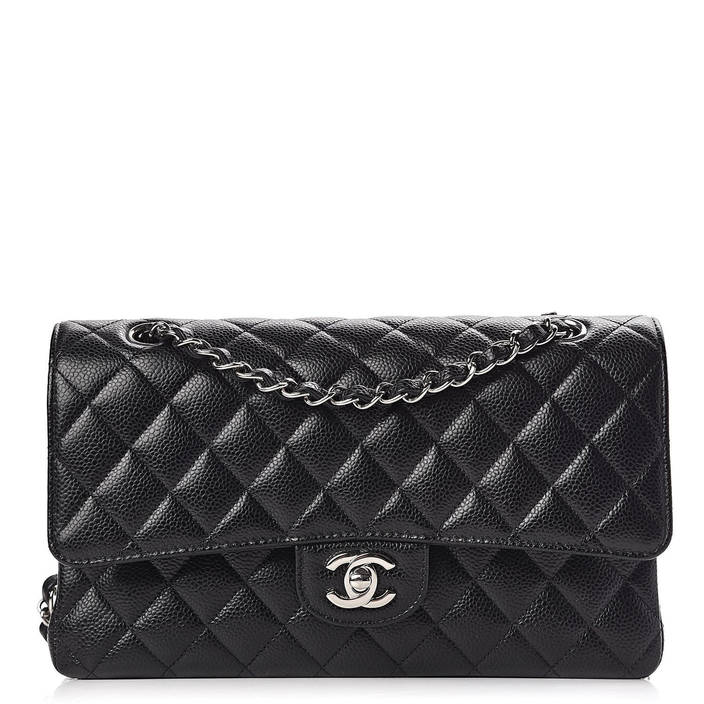 Caviar Quilted Medium Double Flap Black