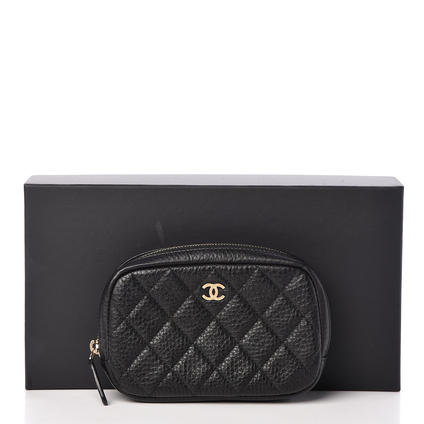 Calfskin Quilted Small Curvy Pouch Cosmetic Case Black