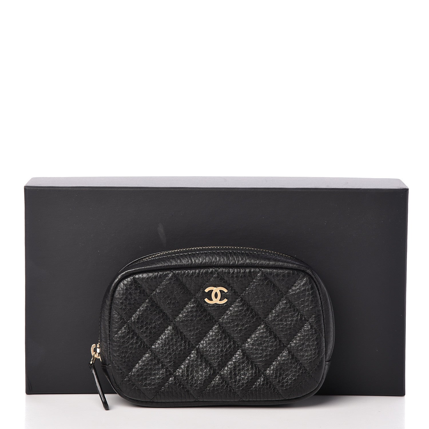 Chanel Calfskin Quilted Small Curvy Pouch Cosmetic Case Black 8 of 8