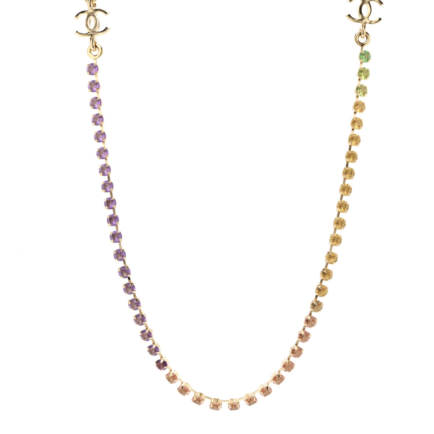 Chanel Crystal CC Long Necklace Gold Multicolor 1 of 7