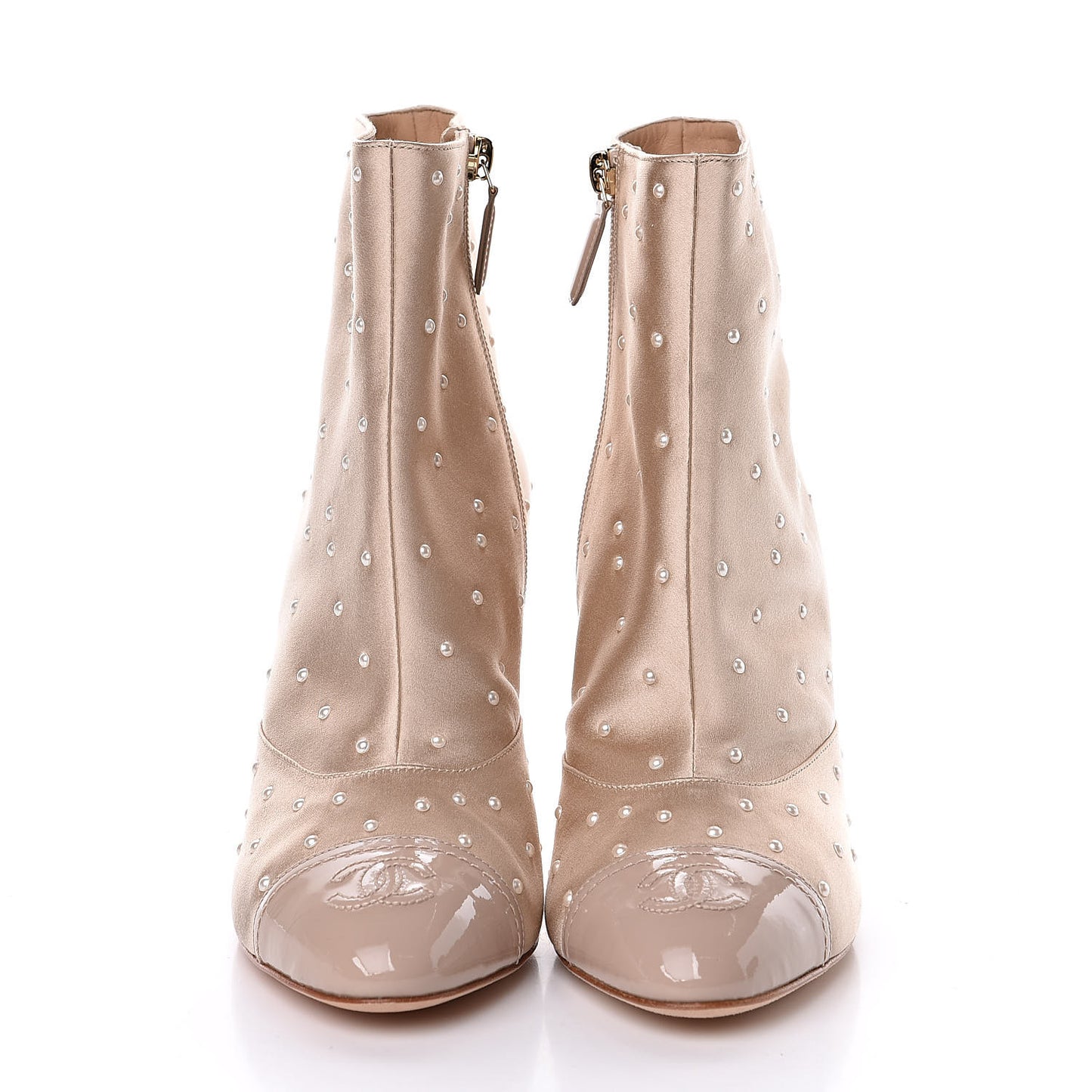 Satin Pearls Cap Toe Short Boots 40 Light Gold