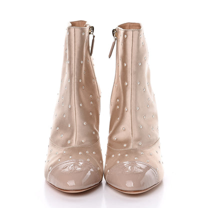 Chanel Satin Pearls Cap Toe Short Boots 40 Light Gold 2 of 9