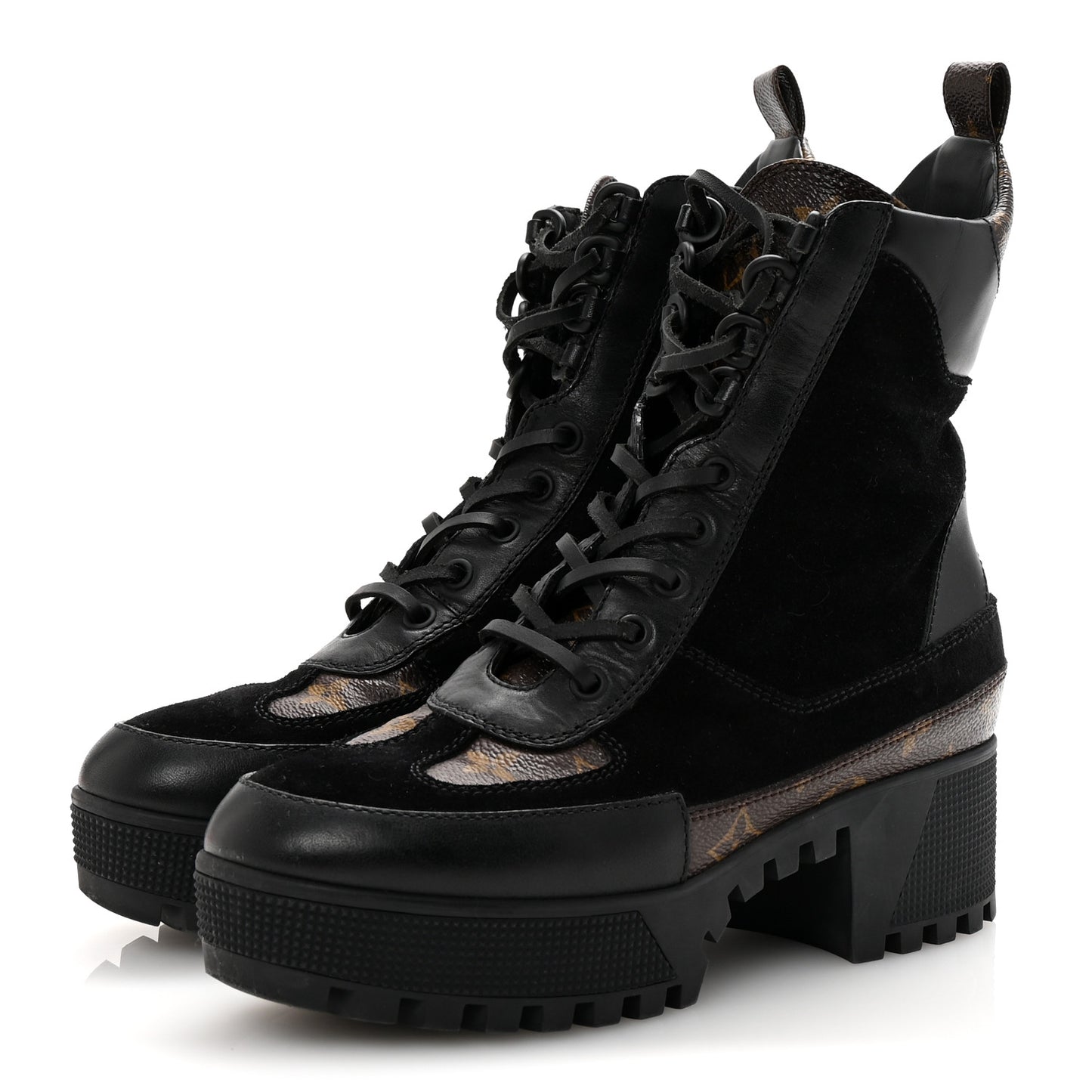 Suede Calfskin Monogram Laureate Platform Desert Boots 37 Black