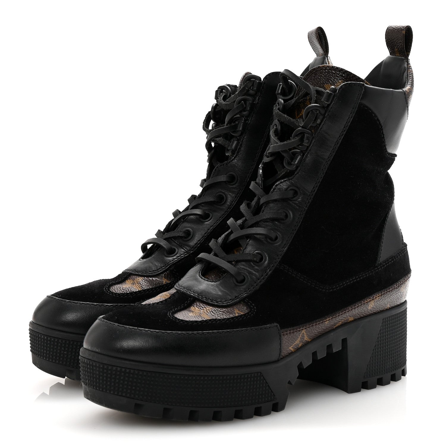 Louis Vuitton Suede Calfskin Monogram Laureate Platform Desert Boots 37 Black 2 of 7