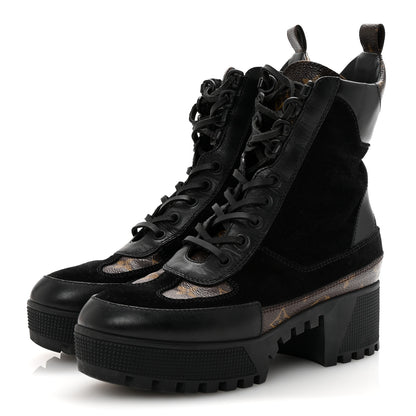 Louis Vuitton Suede Calfskin Monogram Laureate Platform Desert Boots 37 Black 2 of 7