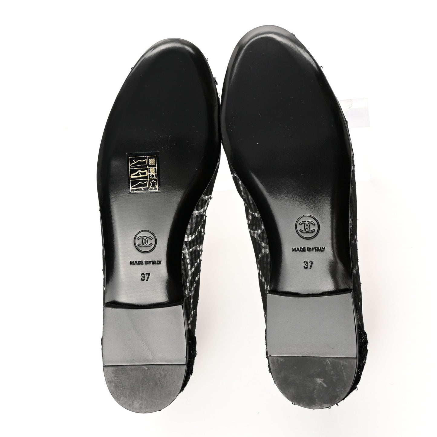 Tweed Lambskin CC Cap Toe Ballerina Flats 37 Black