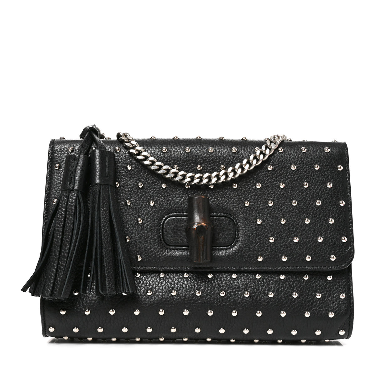 Calfskin Studded Medium Miss Bamboo Shoulder Bag Black