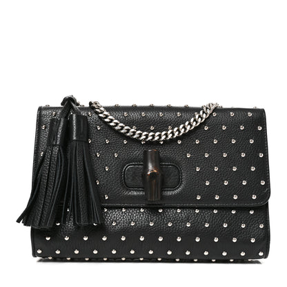 Gucci Calfskin Studded Medium Miss Bamboo Shoulder Bag Black 1 of 10
