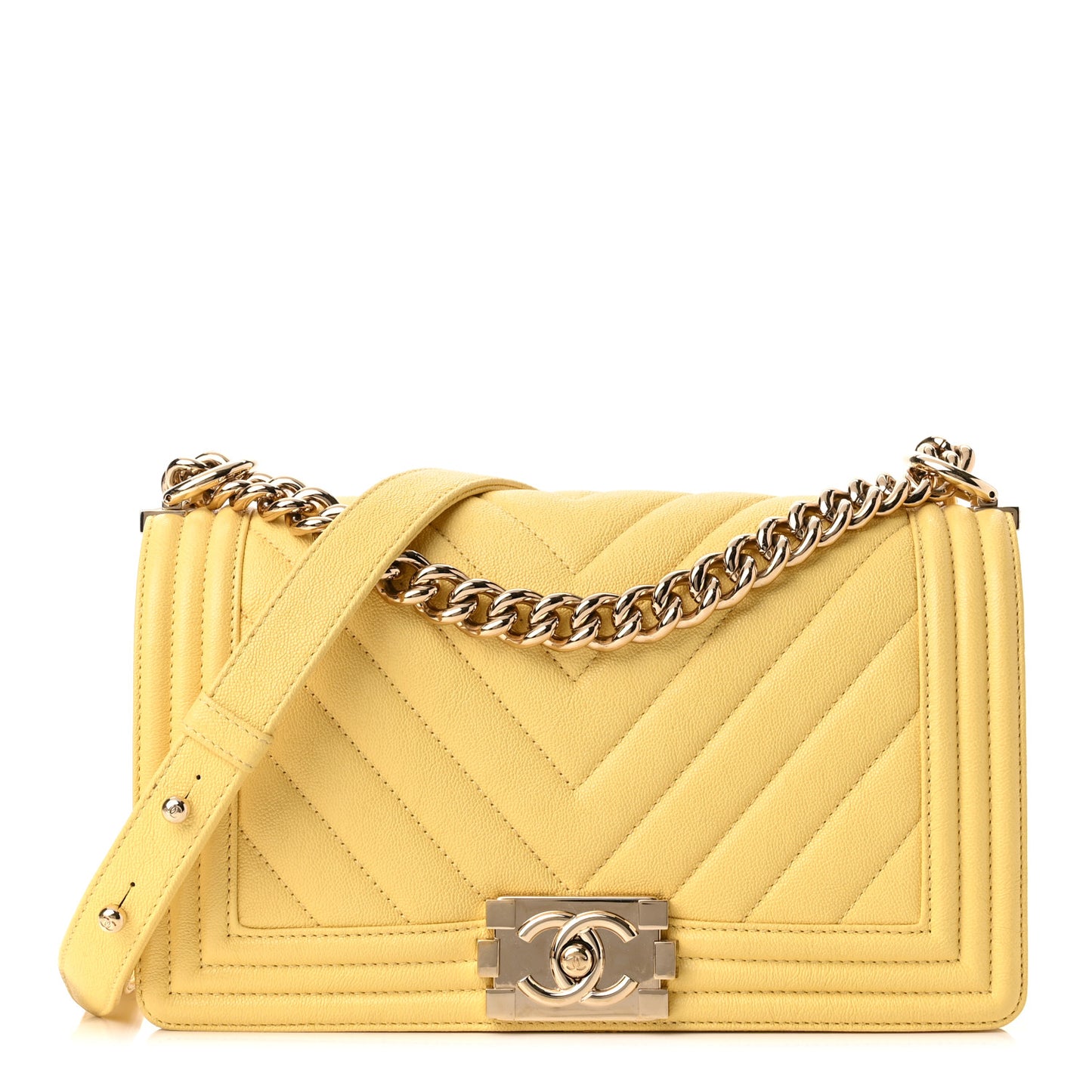 Caviar Chevron Quilted Medium Boy Flap Yellow