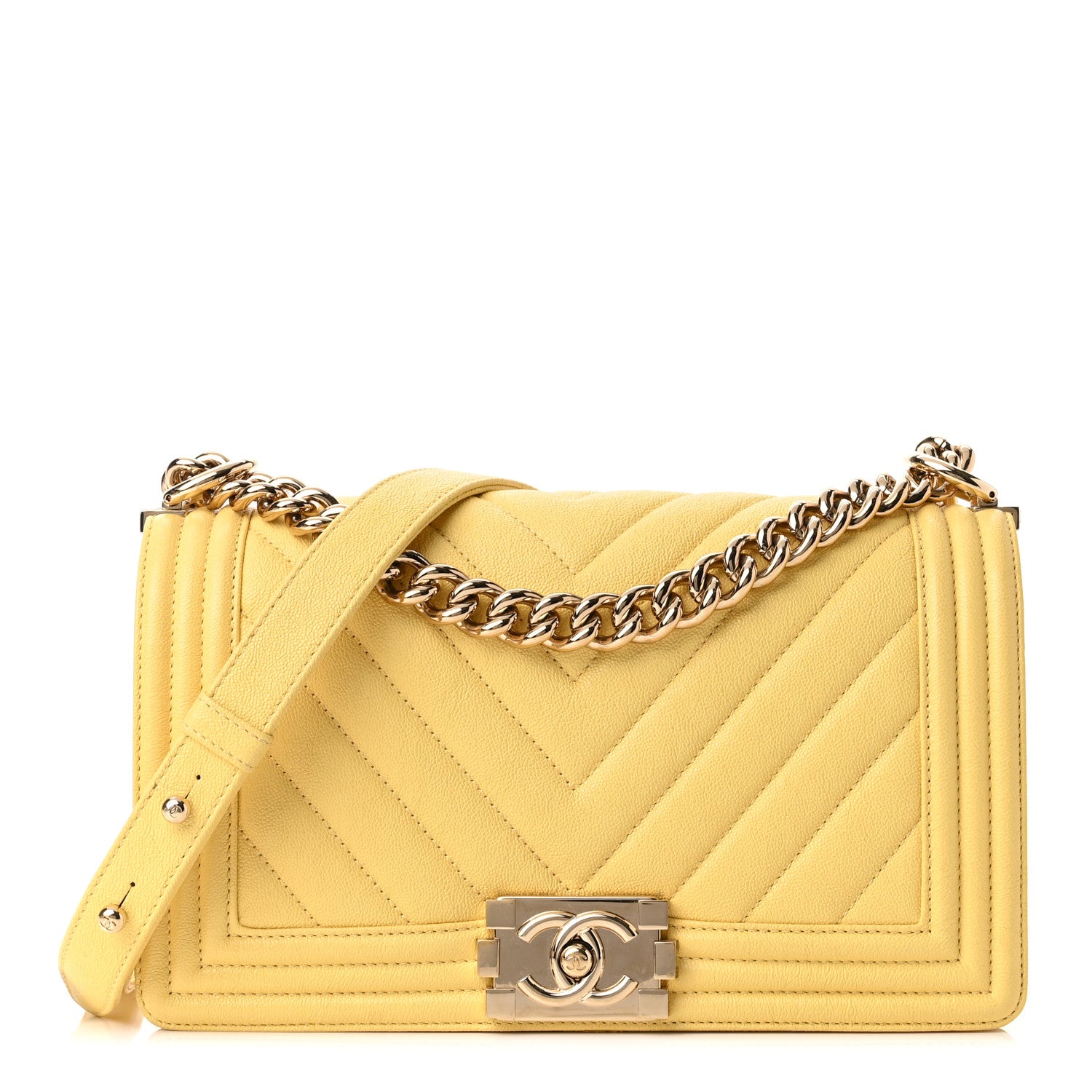 Chanel Caviar Chevron Quilted Medium Boy Flap Yellow 1 of 11