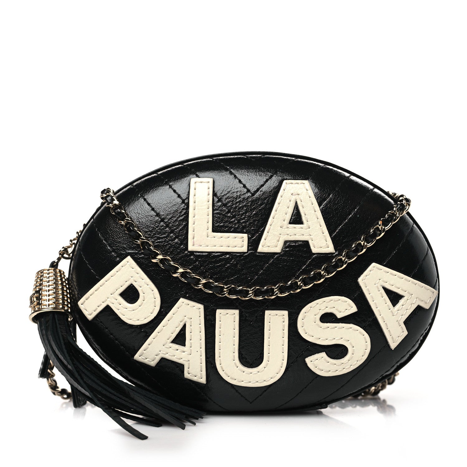 Chanel Lambskin Embroidered Chevron Quilted La Pausa Tassel Clutch Black 1 of 11