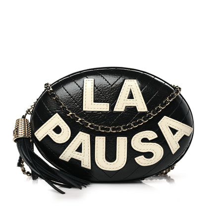 Chanel Lambskin Embroidered Chevron Quilted La Pausa Tassel Clutch Black 1 of 11