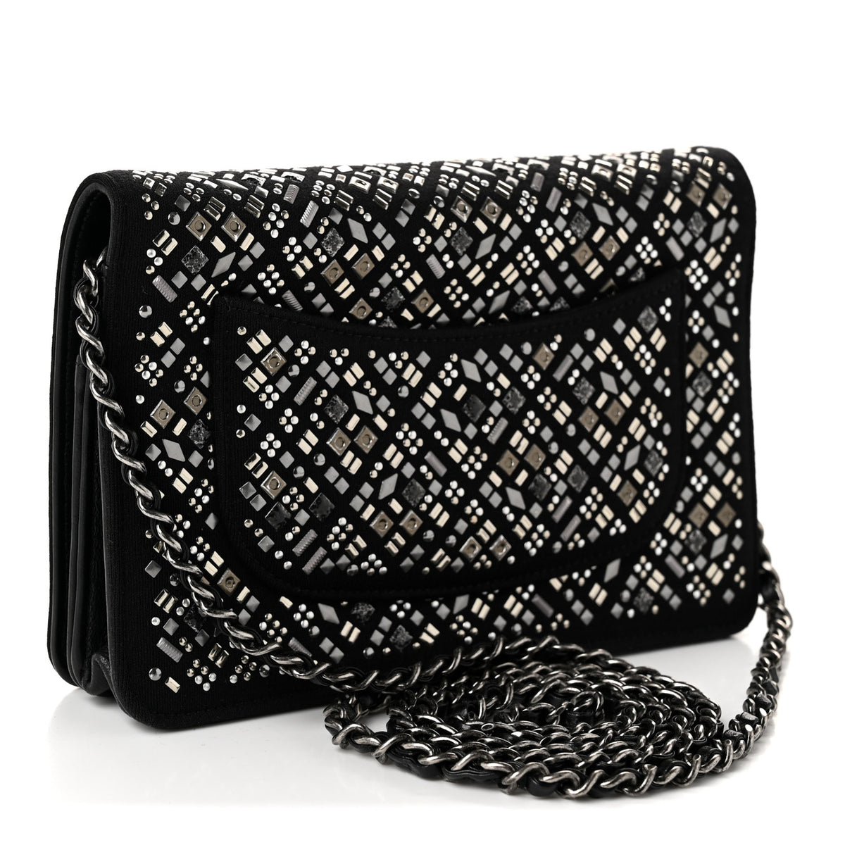 Chanel Lambskin Embellished Quilted Wallet On Chain WOC Black 2 of 10